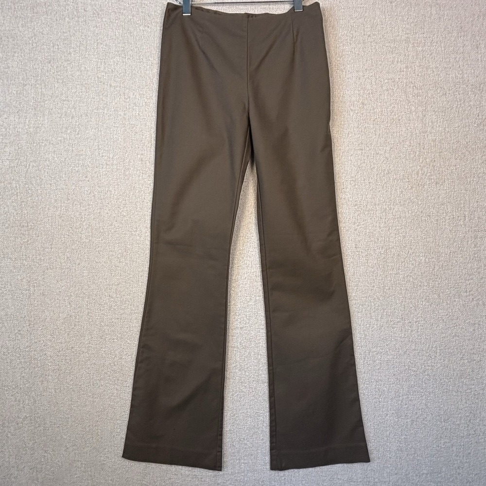 Boston Proper Women Brown Flare Leg Stretch Cotton Trousers Size 2 Olive Drab - Picture 1 of 9